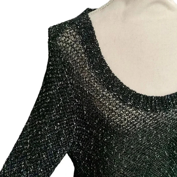 Eileen Fisher Designer Black Fishnet Knit Tunic Sweater Large Italian Yarn - Picture 4 of 13